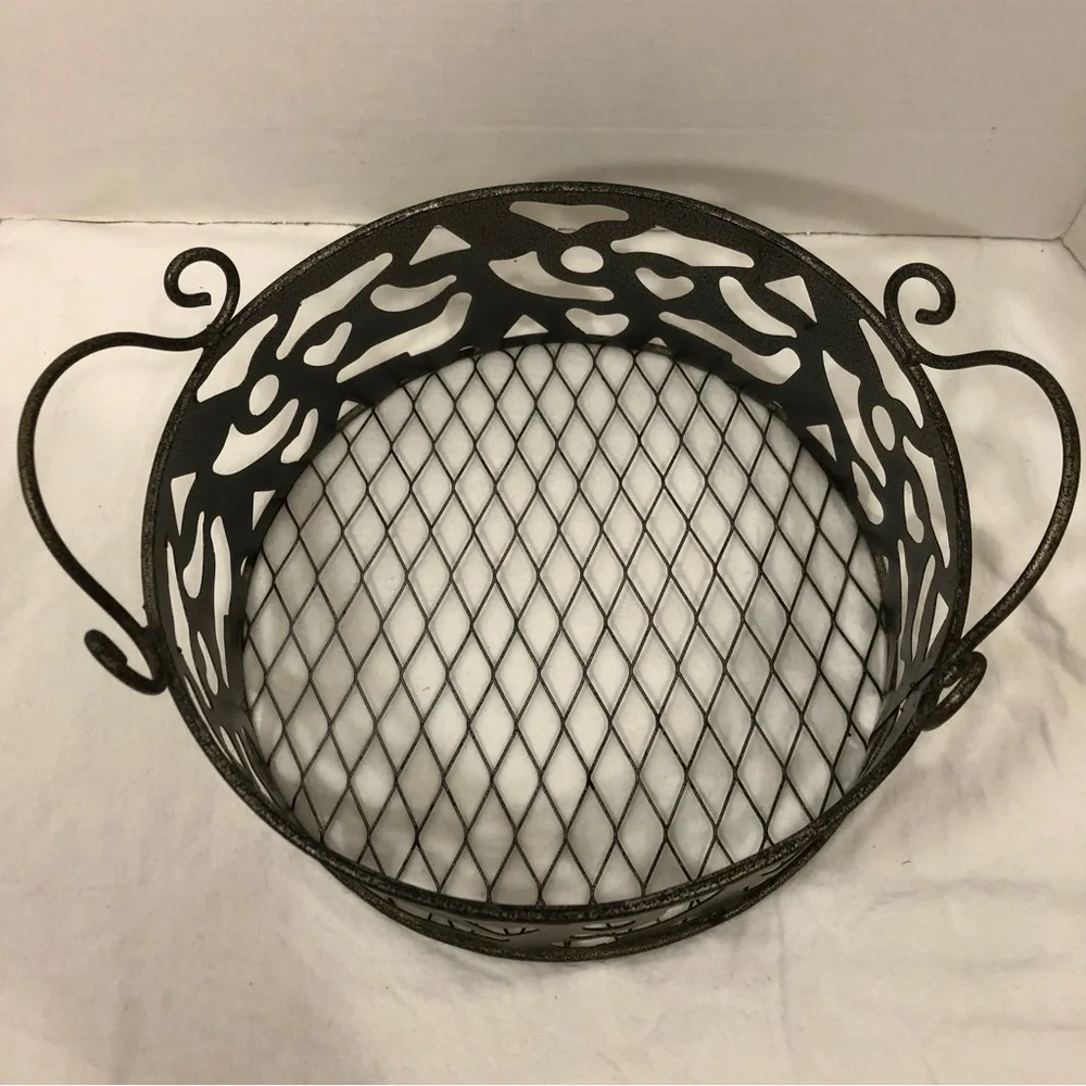 Metal Tray Basket With Handles 10”  Wide Home Decorative Accent